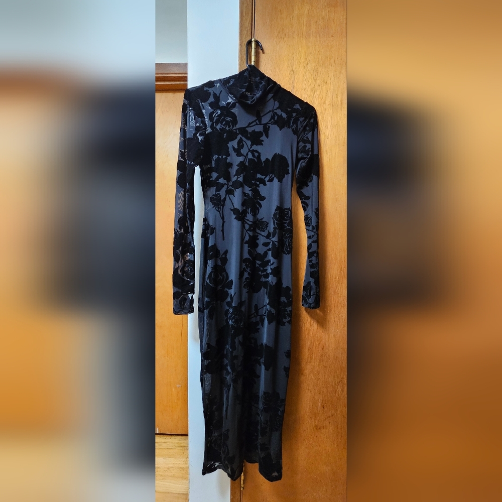 AFRM Shailene Flocked Long Sleeve Midi Dress